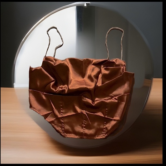 Unique Brown Sugar Front Drape Asymmetrical Bustier Corset W/Diamond On Strap - Picture 7 of 9